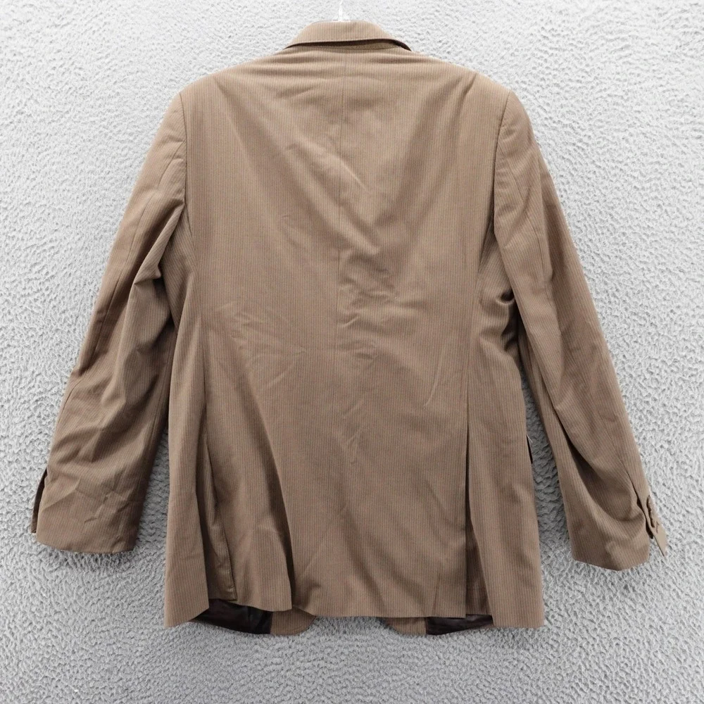 Gino Valentino Australian Wool‎ Silk Sport Coat Jacket 40L Brown Stripe Mens